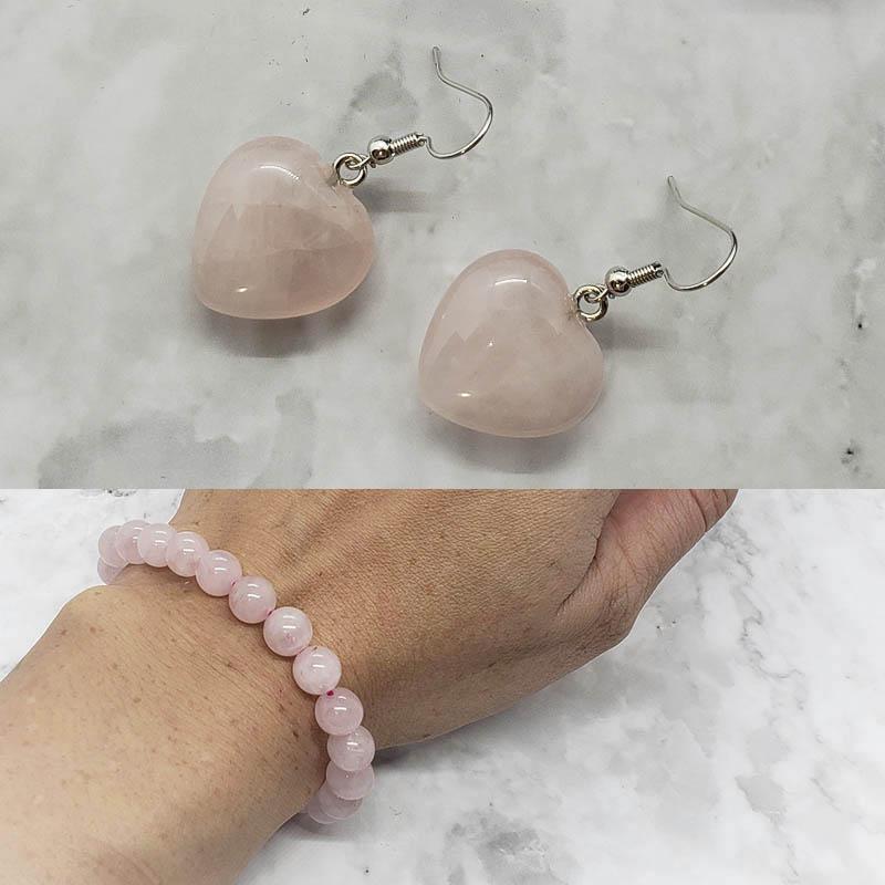 Rose Quartz Bracelet + Earrings