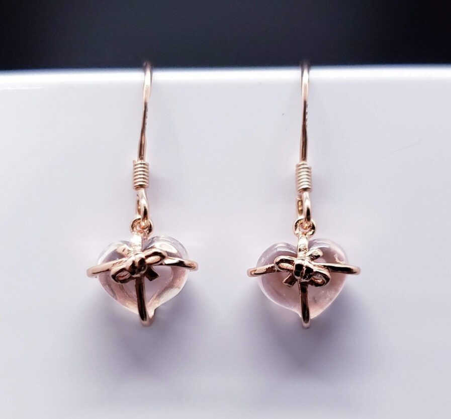 Drops of Love - Rose Quartz heart earrings Earrings Pink