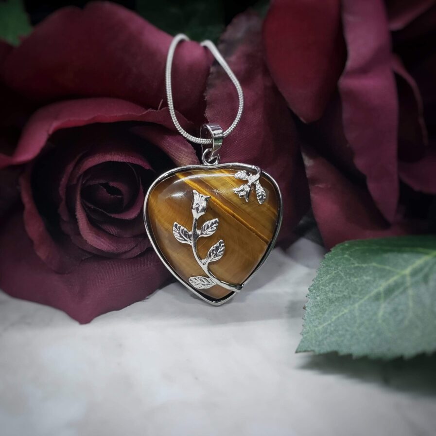 Tiger's Eye Blooming Heart Pendant necklace