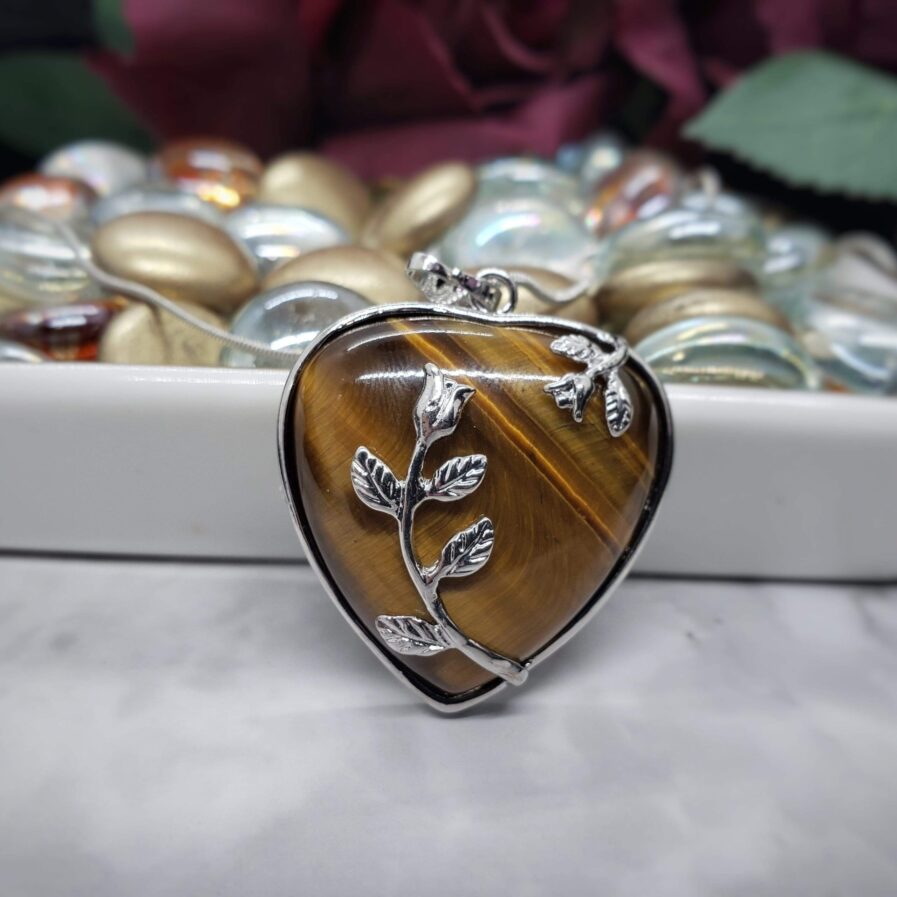 Tiger's Eye Blooming Heart Pendant necklace